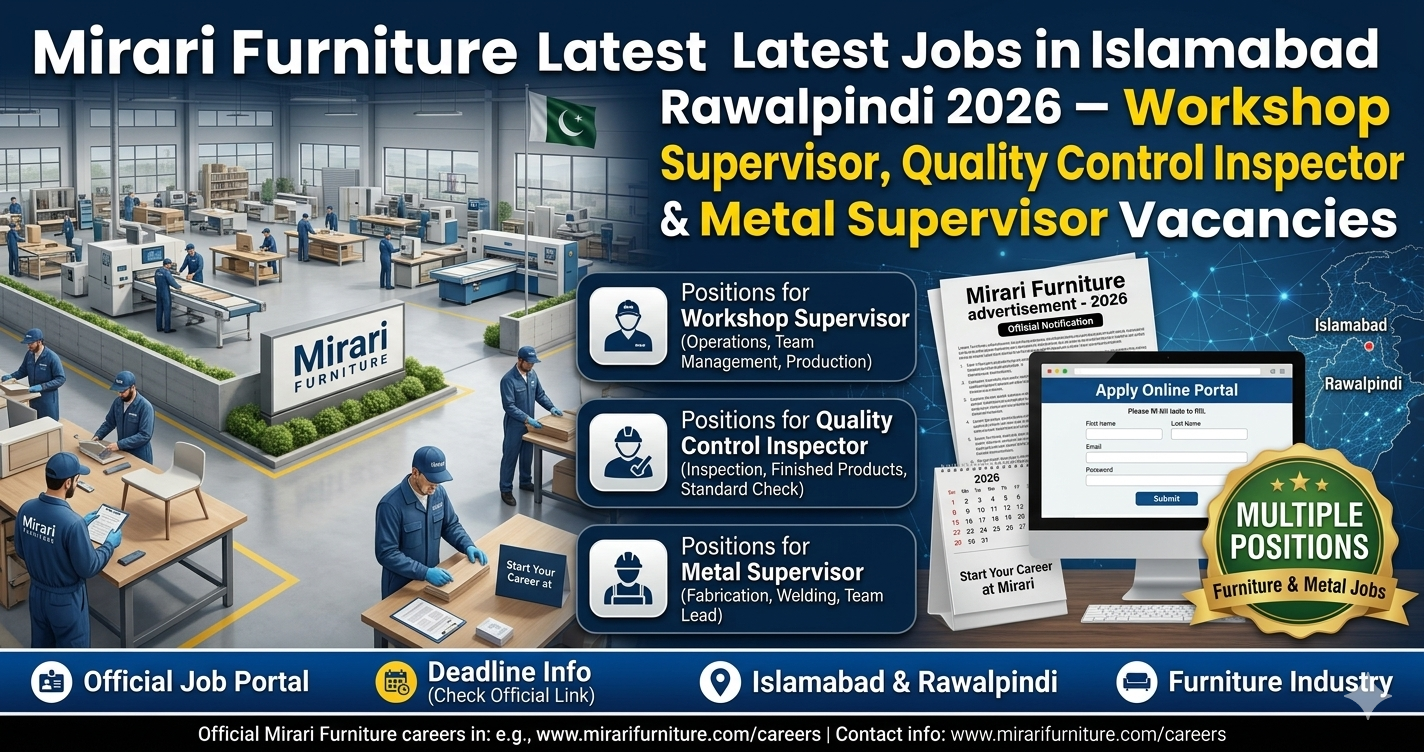 Mirari Furniture latest jobs in Islamabad Rawalpindi 2026