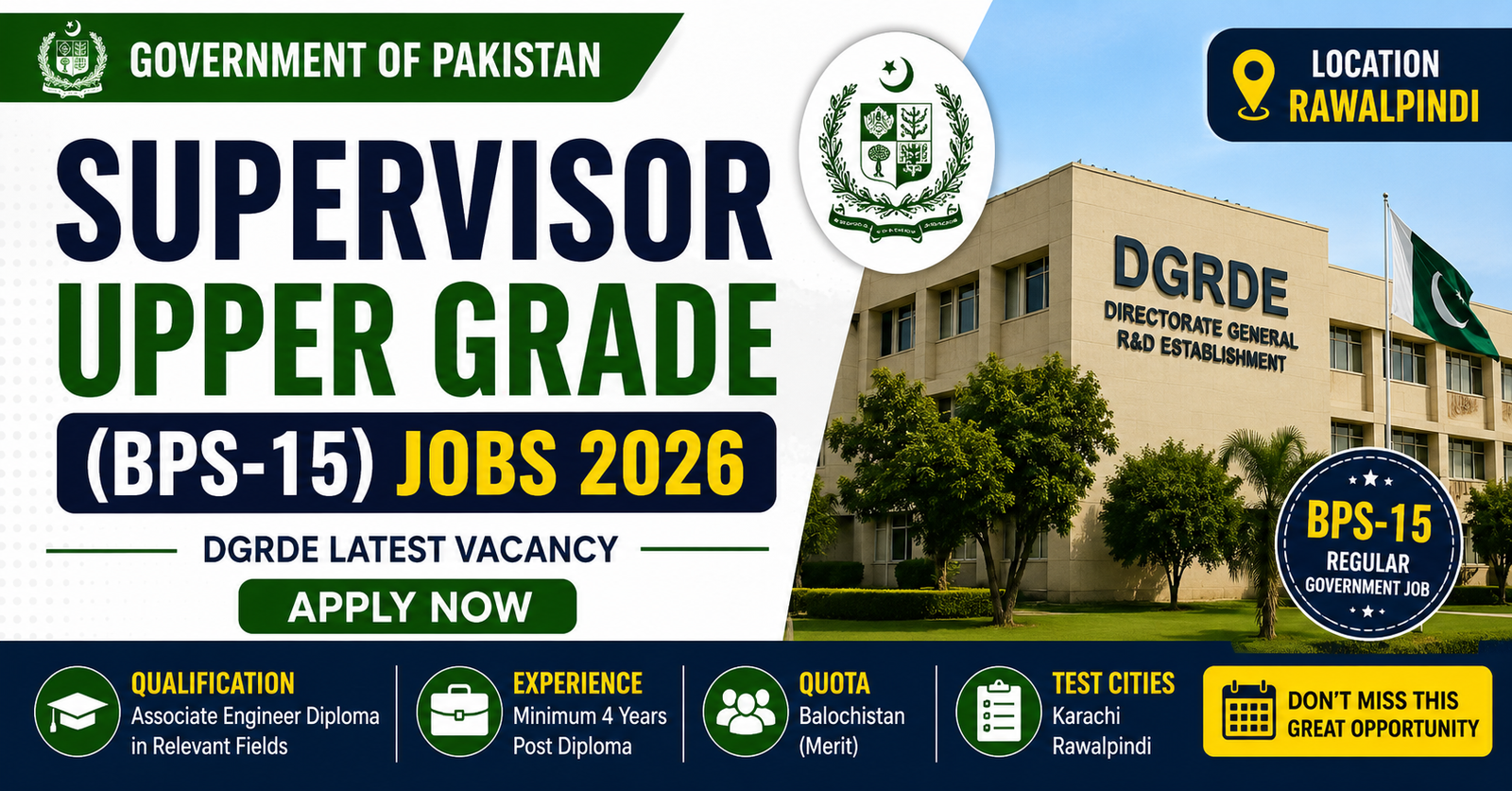 Supervisor Upper Grade BPS-15 job 2026